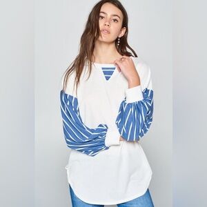 Super Lady Full Size French Terry Striped Long Sleeve Top